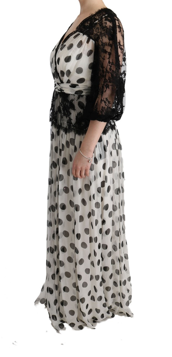 Dolce & Gabbana Black White Polka Dotted Floral Dress Dolce & Gabbana
