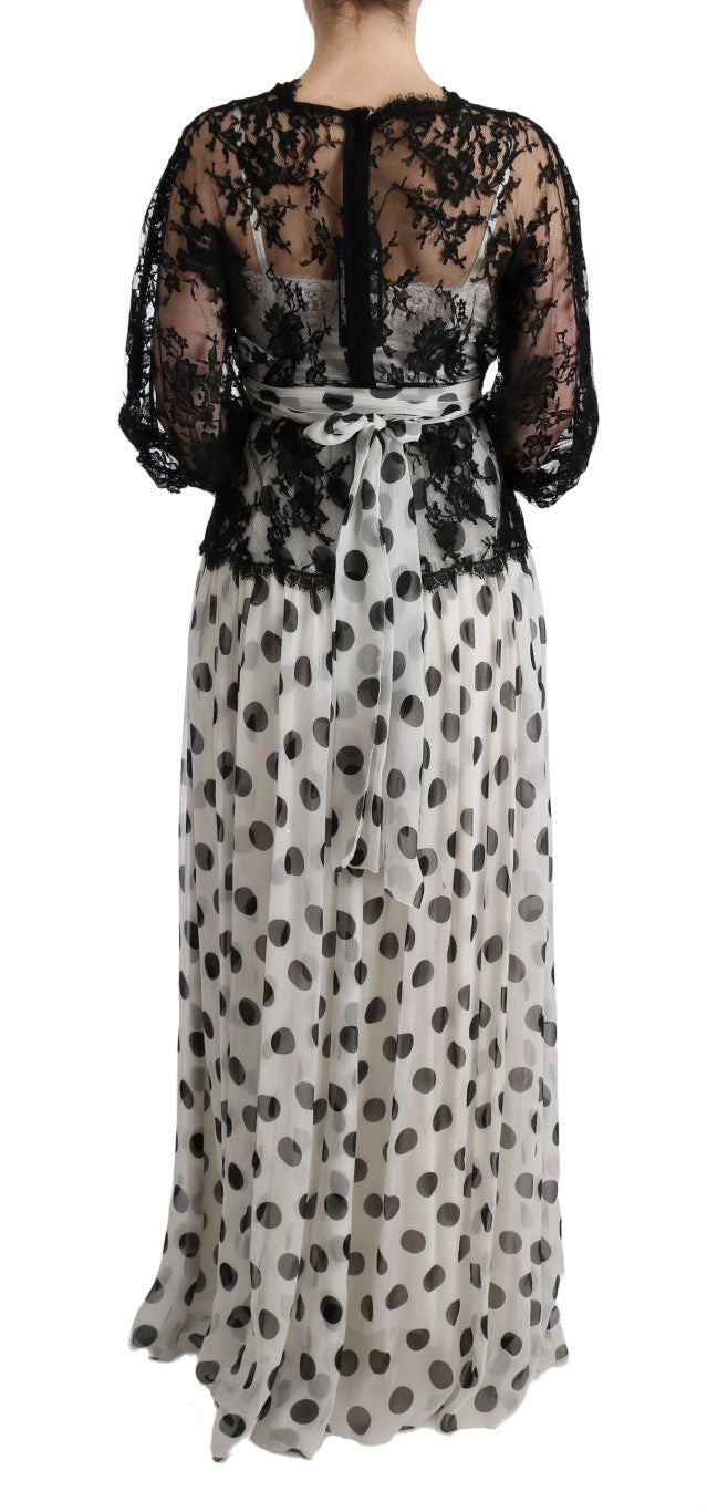 Dolce & Gabbana Black White Polka Dotted Floral Dress Dolce & Gabbana