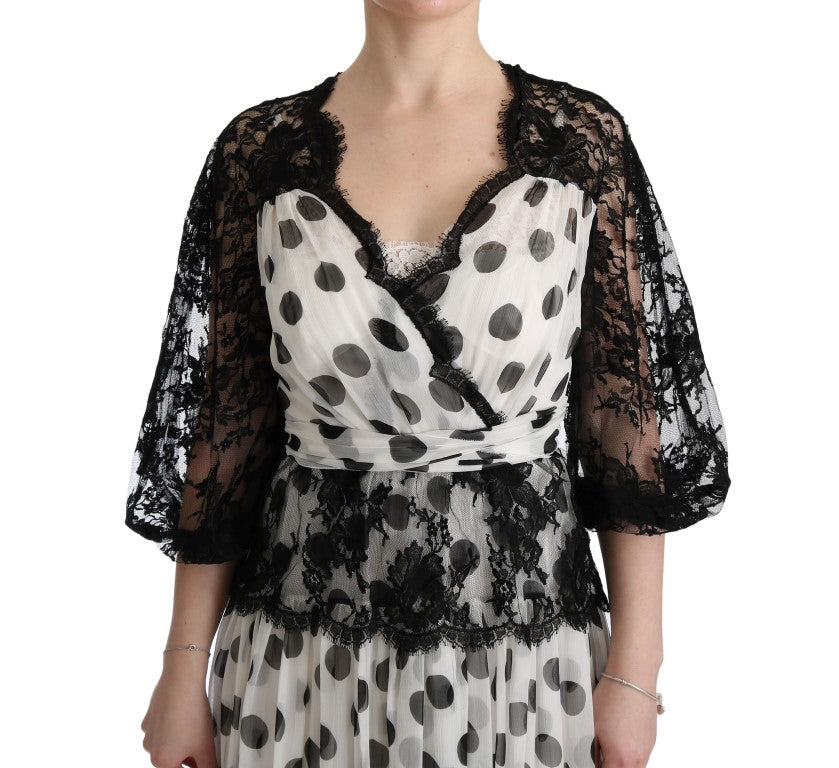 Dolce & Gabbana Black White Polka Dotted Floral Dress Dolce & Gabbana