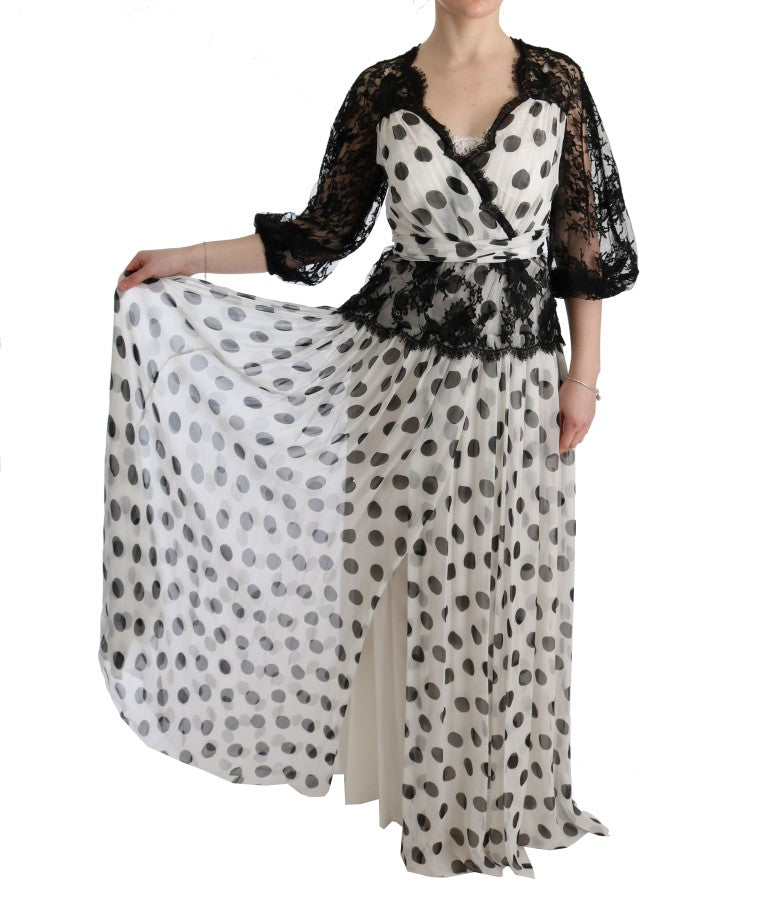 Dolce & Gabbana Black White Polka Dotted Floral Dress Dolce & Gabbana