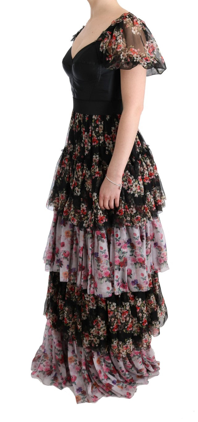 Dolce & Gabbana Multicolor Silk Stretch Floral Shift Long Dress Dolce & Gabbana
