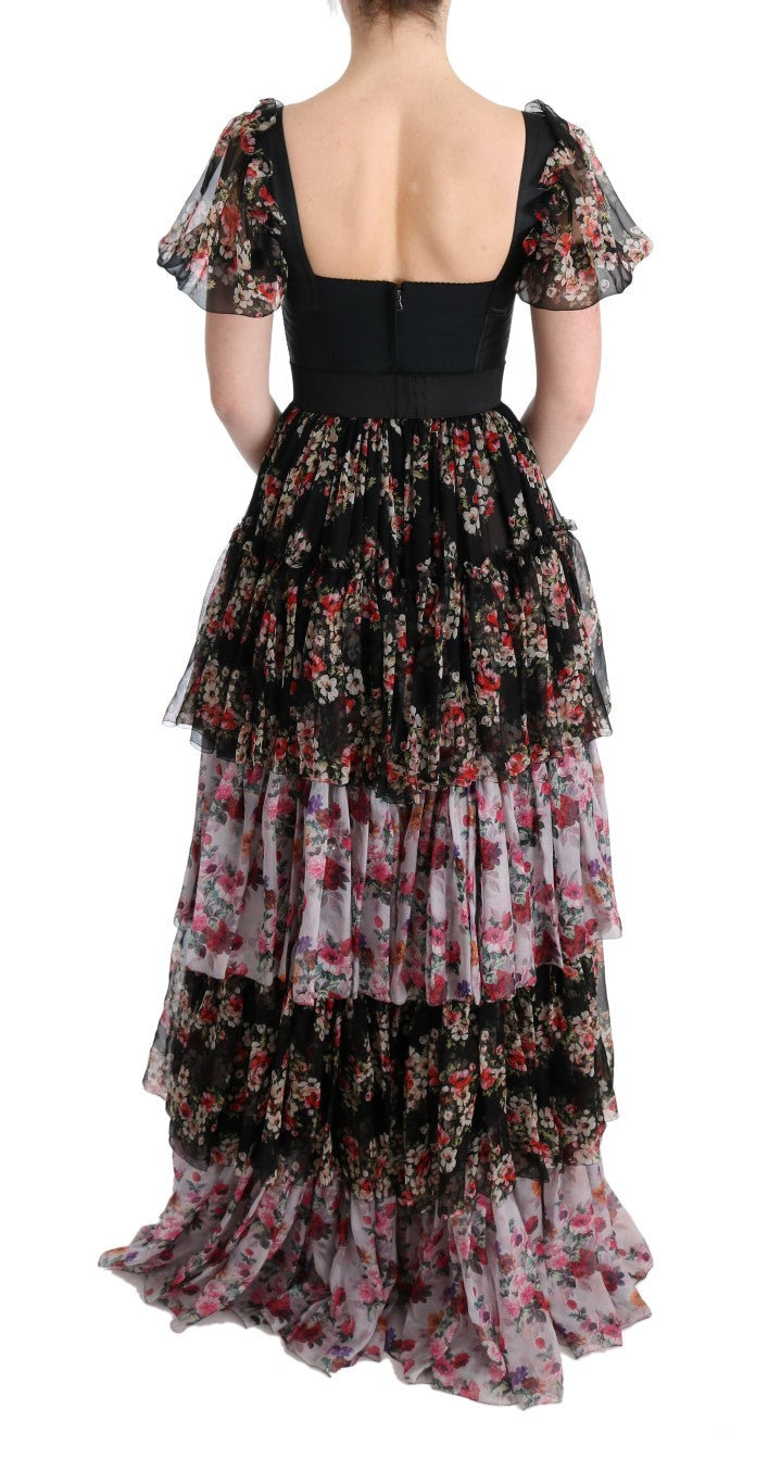 Dolce & Gabbana Multicolor Silk Stretch Floral Shift Long Dress Dolce & Gabbana