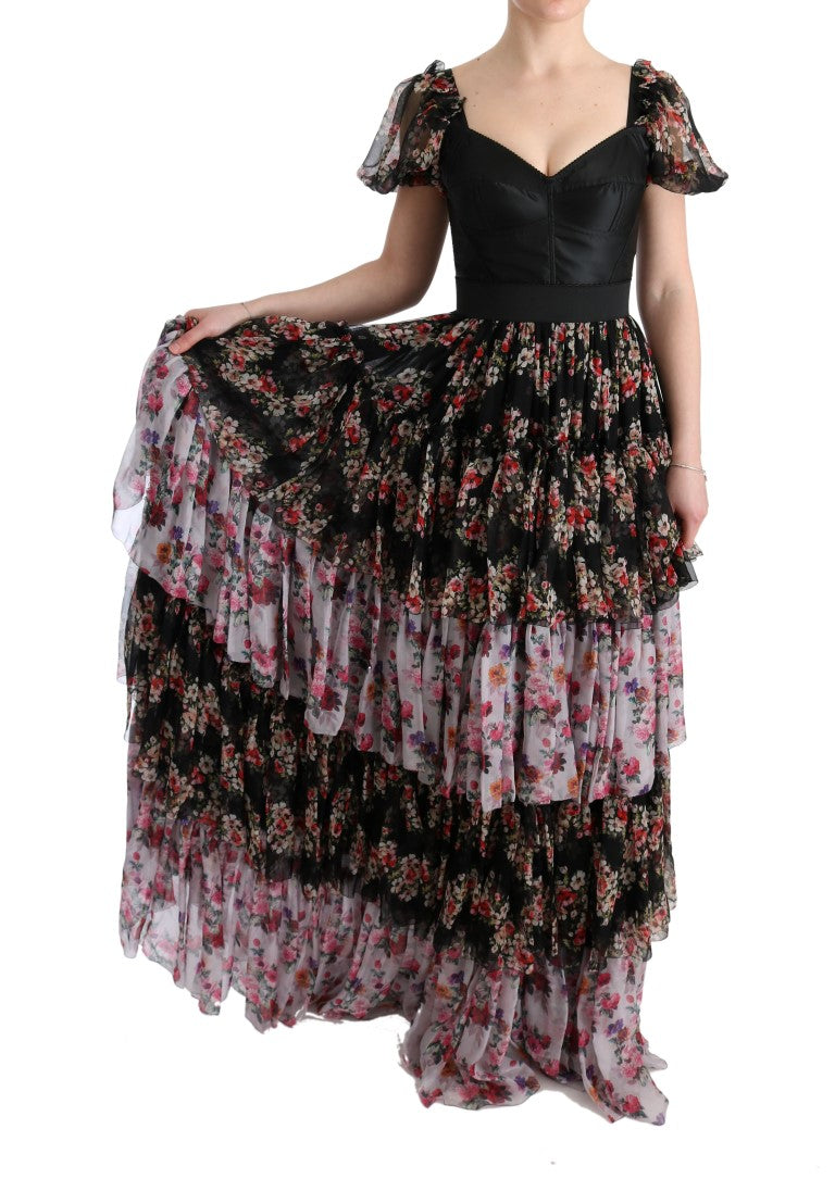 Dolce & Gabbana Multicolor Silk Stretch Floral Shift Long Dress Dolce & Gabbana