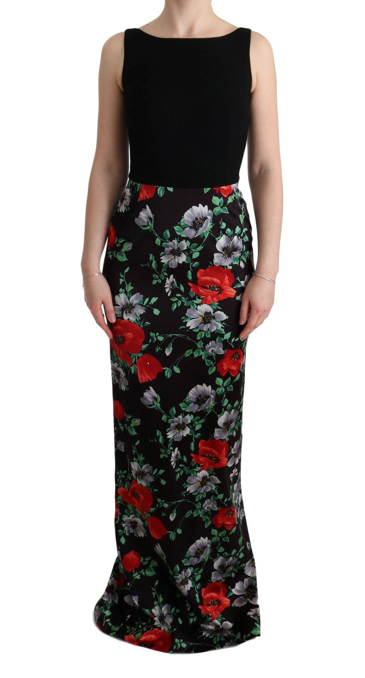 Dolce & Gabbana Multicolor Floral Print Stretch Sheath Long Dress Dolce & Gabbana
