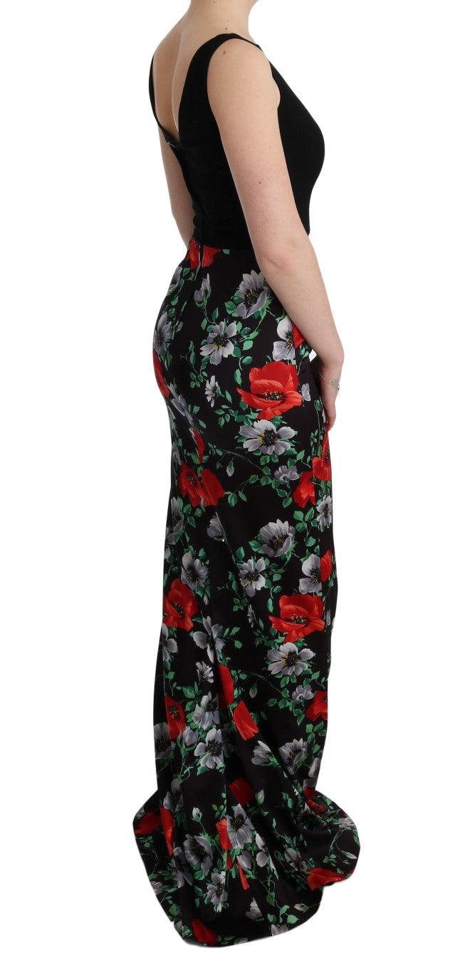 Dolce & Gabbana Multicolor Floral Print Stretch Sheath Long Dress Dolce & Gabbana
