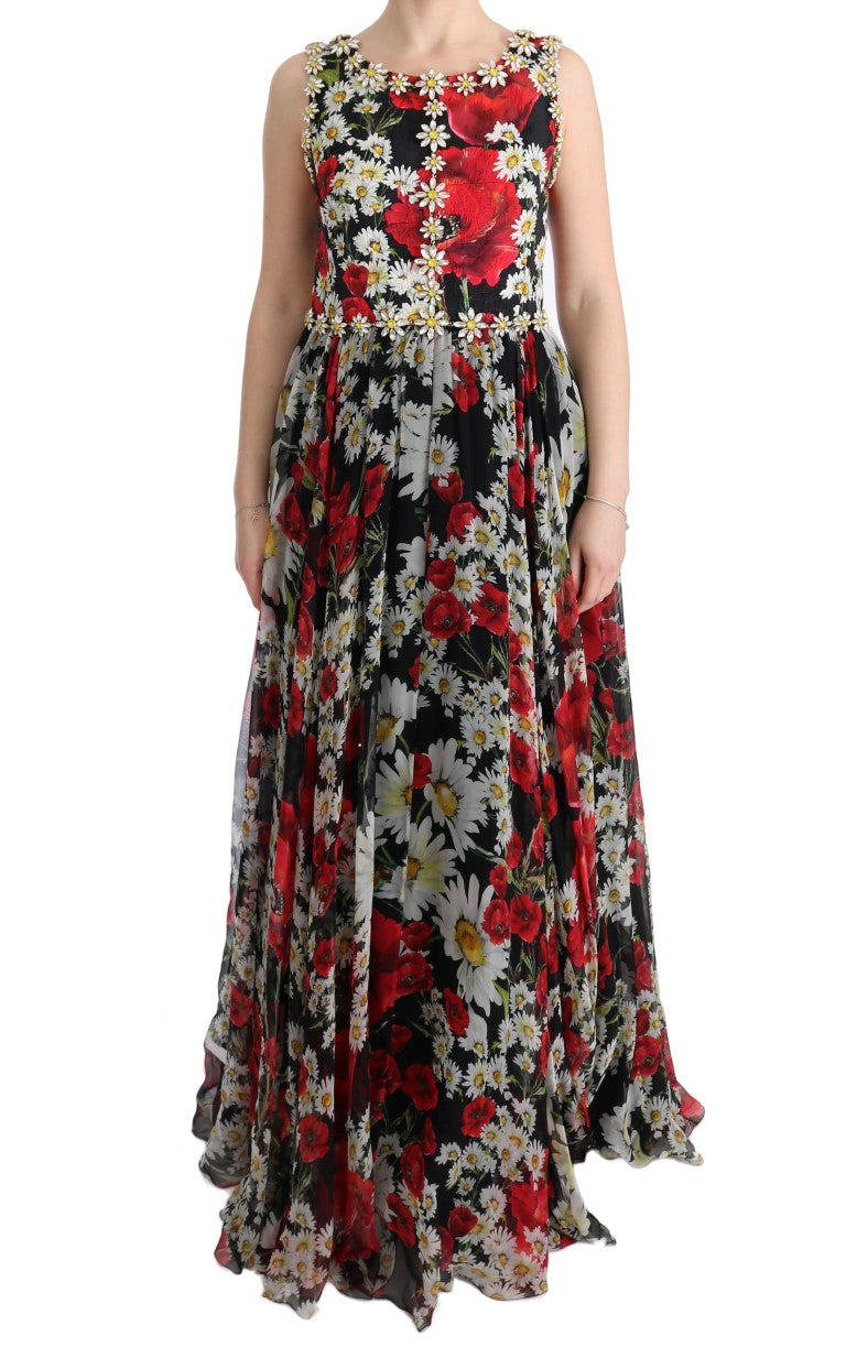 Dolce & Gabbana Multicolor Silk Floral Crystal Long Maxi Dress Dolce & Gabbana