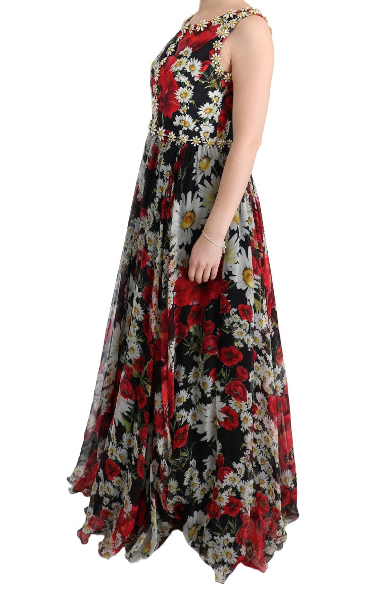 Dolce & Gabbana Multicolor Silk Floral Crystal Long Maxi Dress Dolce & Gabbana