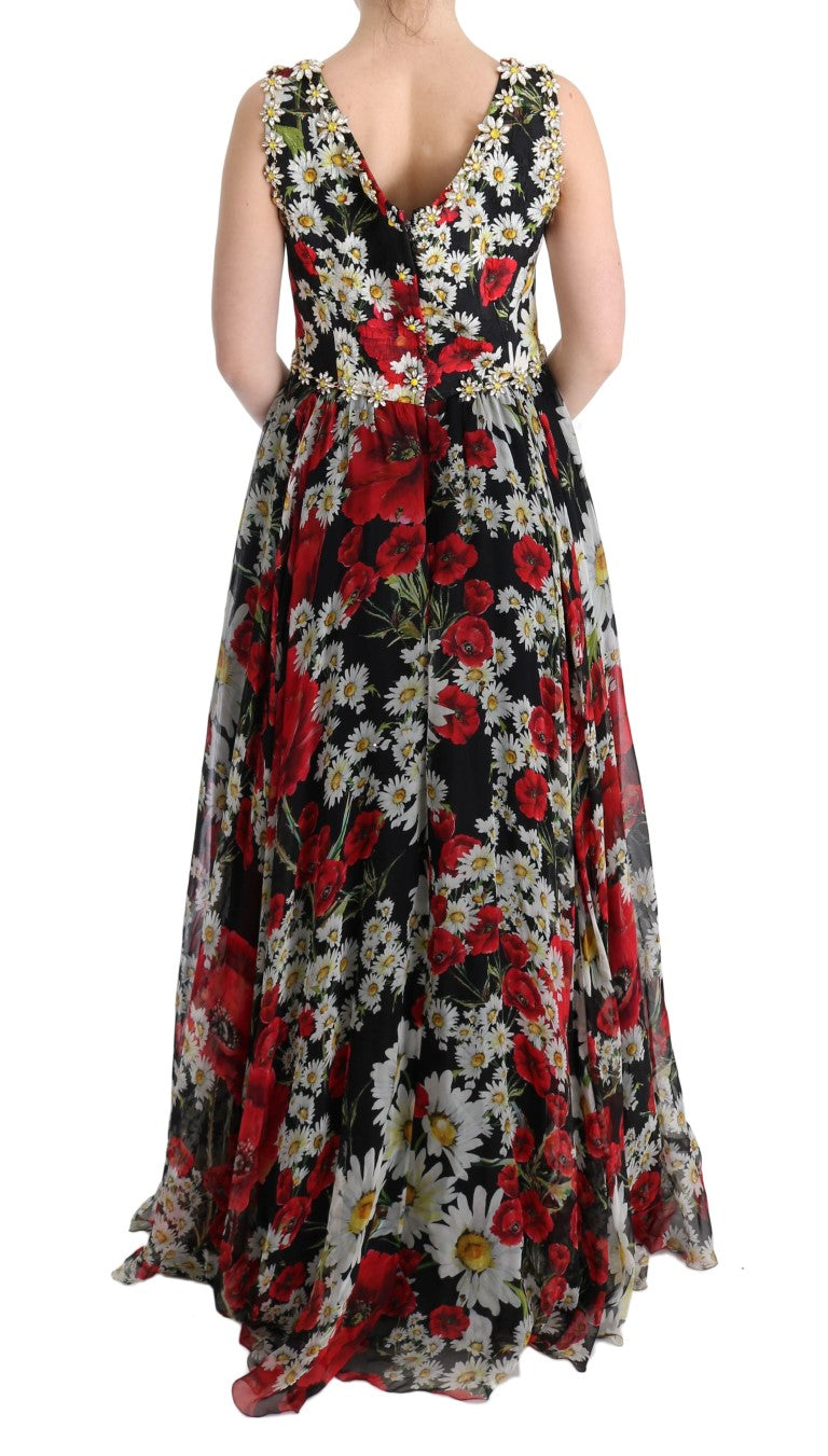 Dolce & Gabbana Multicolor Silk Floral Crystal Long Maxi Dress Dolce & Gabbana