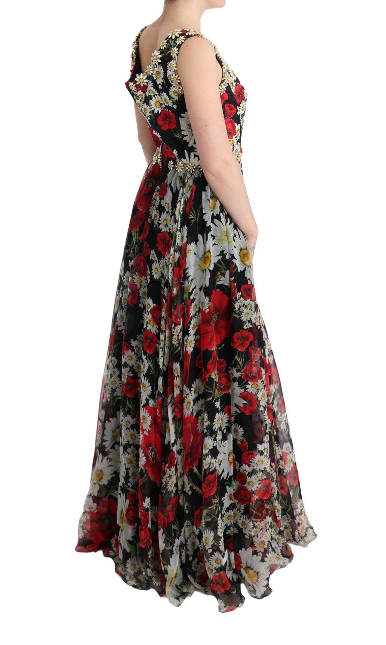 Dolce & Gabbana Multicolor Silk Floral Crystal Long Maxi Dress Dolce & Gabbana