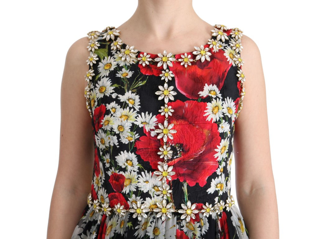 Dolce & Gabbana Multicolor Silk Floral Crystal Long Maxi Dress Dolce & Gabbana
