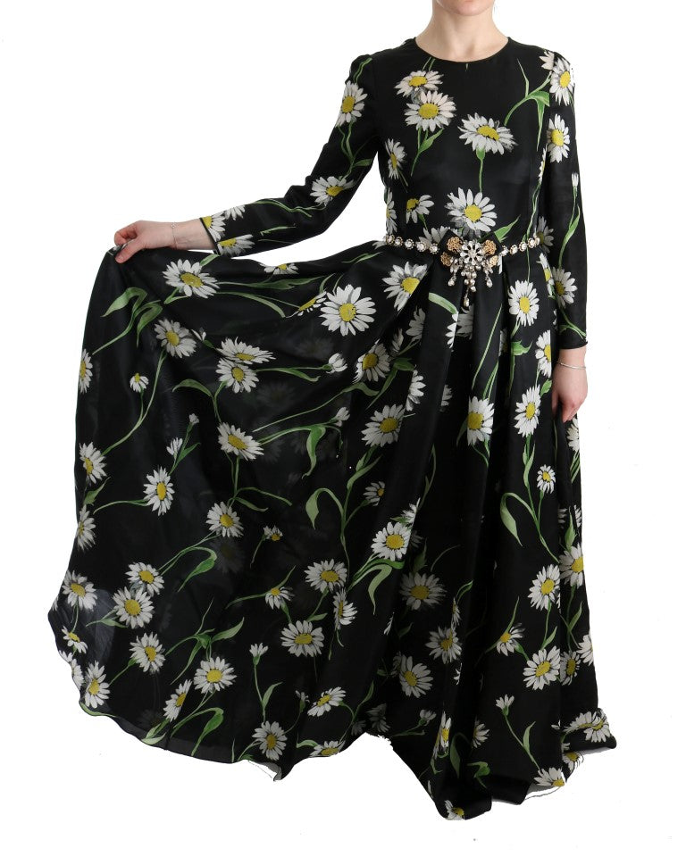 Dolce & Gabbana Multicolor Silk Sunflower Print Long Maxi Dress Dolce & Gabbana