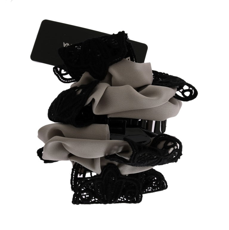 Dolce & Gabbana Gray Silk Black Lace Hair Claw Dolce & Gabbana