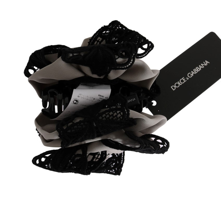 Dolce & Gabbana Gray Silk Black Lace Hair Claw Dolce & Gabbana