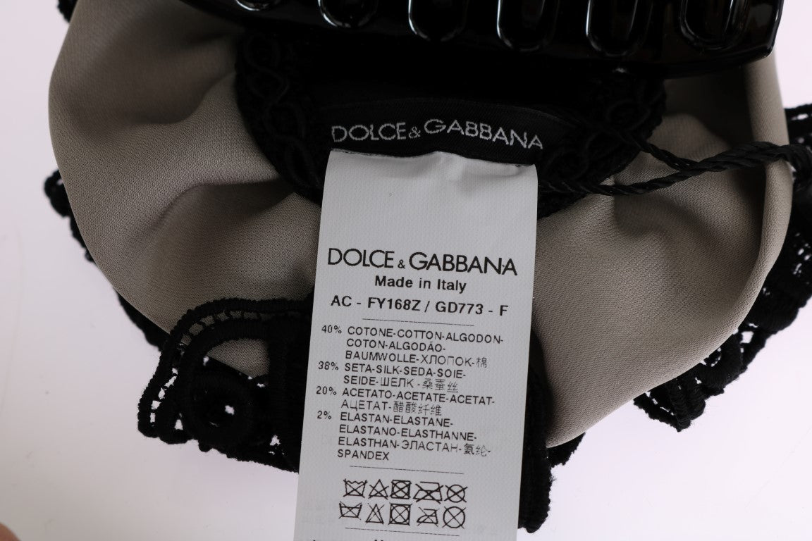 Dolce & Gabbana Gray Silk Black Lace Hair Claw Dolce & Gabbana