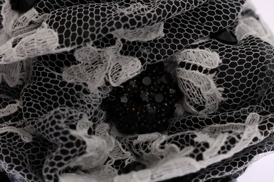 Dolce & Gabbana Black White Floral Lace Crystal Hair Claw Dolce & Gabbana