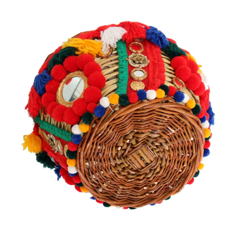 Dolce & Gabbana Multicolor AGNESE Straw Crystal  Pom Pom Bag Dolce & Gabbana