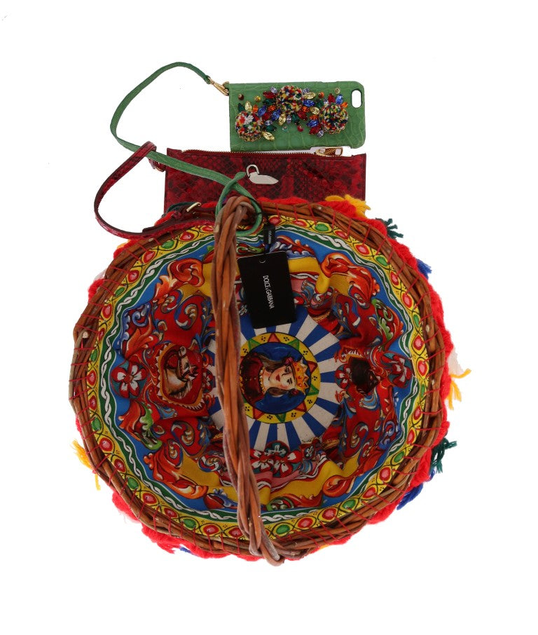 Dolce & Gabbana Multicolor AGNESE Straw Crystal  Pom Pom Bag Dolce & Gabbana