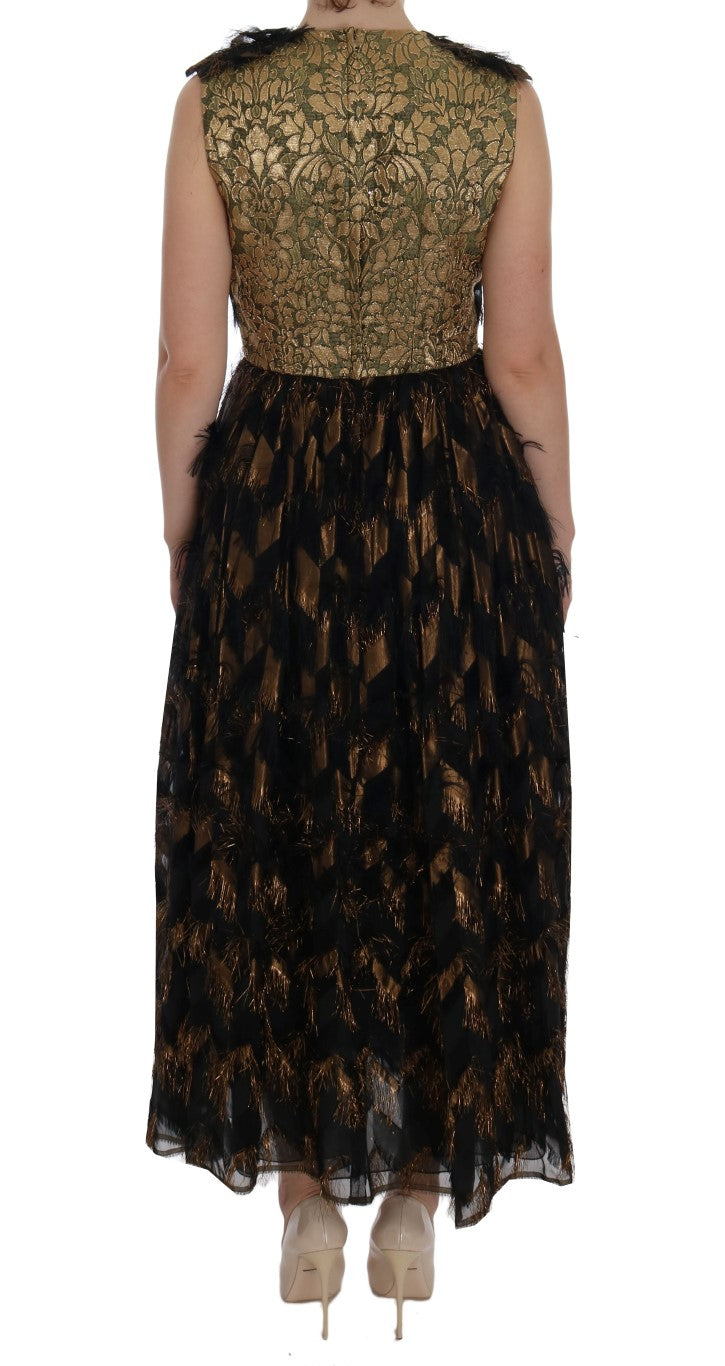 Dolce & Gabbana Black Silk Brown Fringes A-Line Dress Dolce & Gabbana