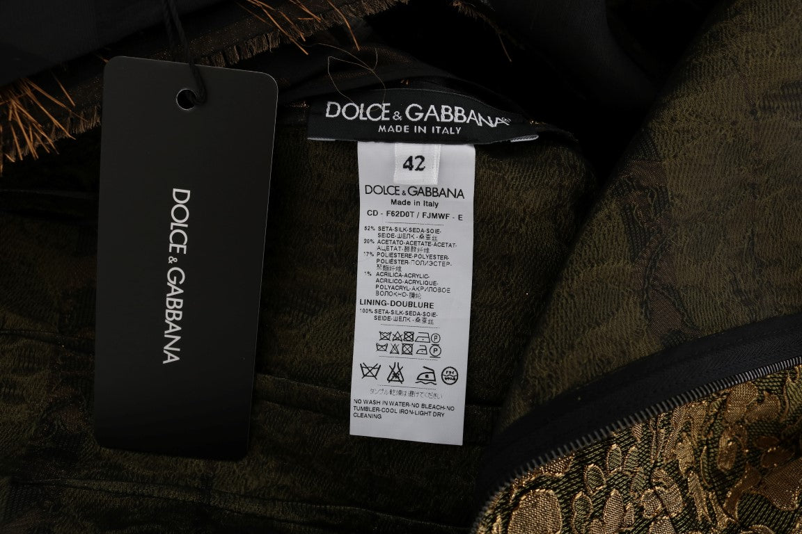 Dolce & Gabbana Black Silk Brown Fringes A-Line Dress Dolce & Gabbana