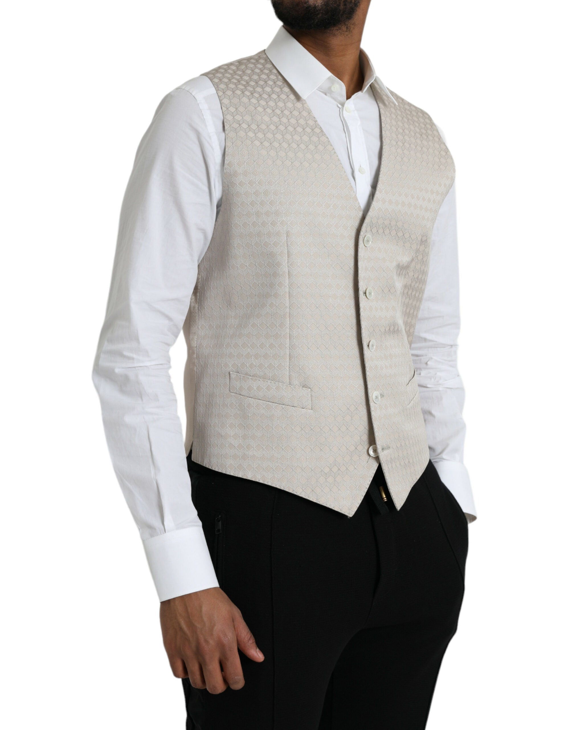 Dolce & Gabbana Off White Cotton Waistcoat Dress Formal Vest Dolce & Gabbana