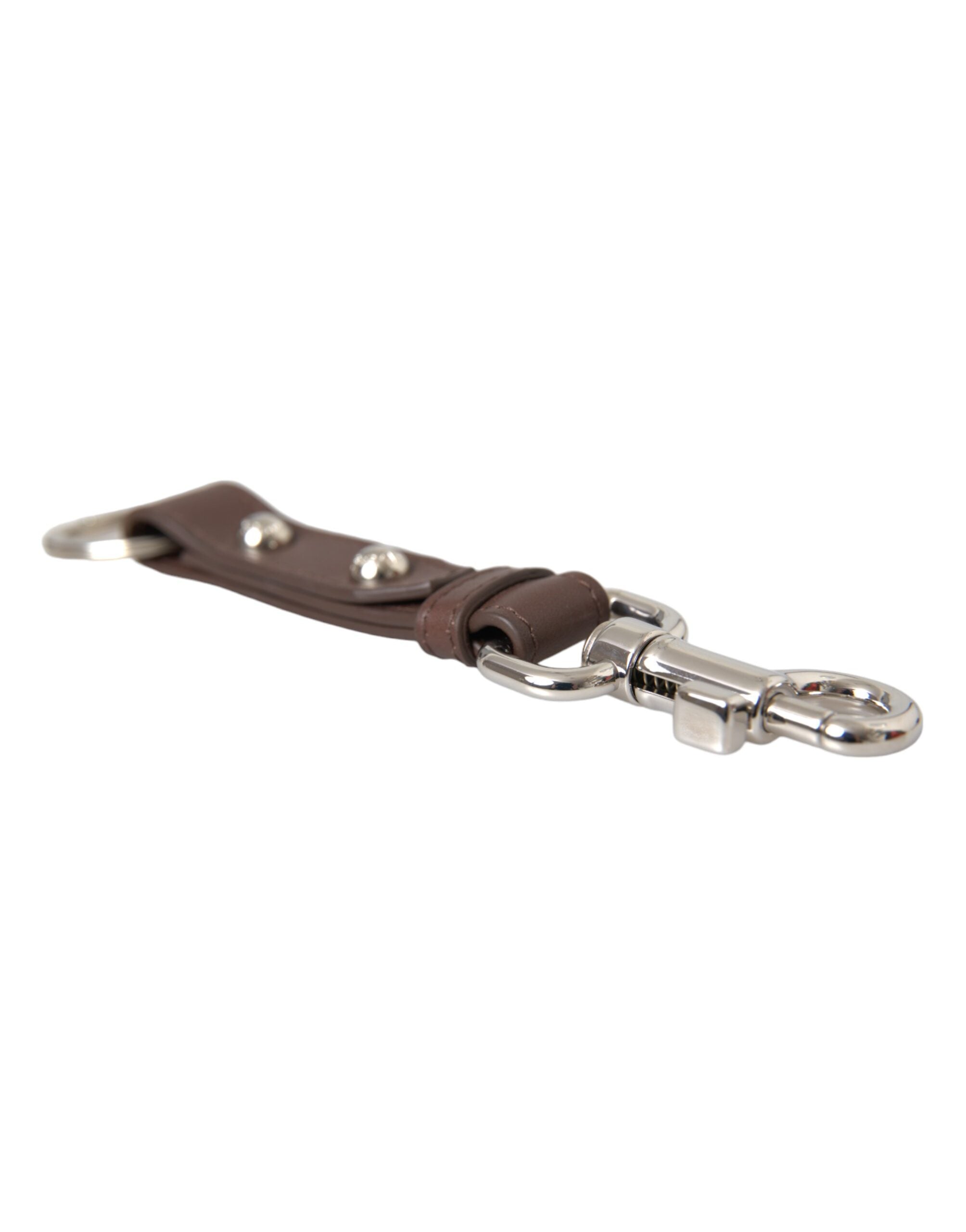 Dolce & Gabbana Brown Plain Leather Silver Brass Keyring Holder Keychain Dolce & Gabbana
