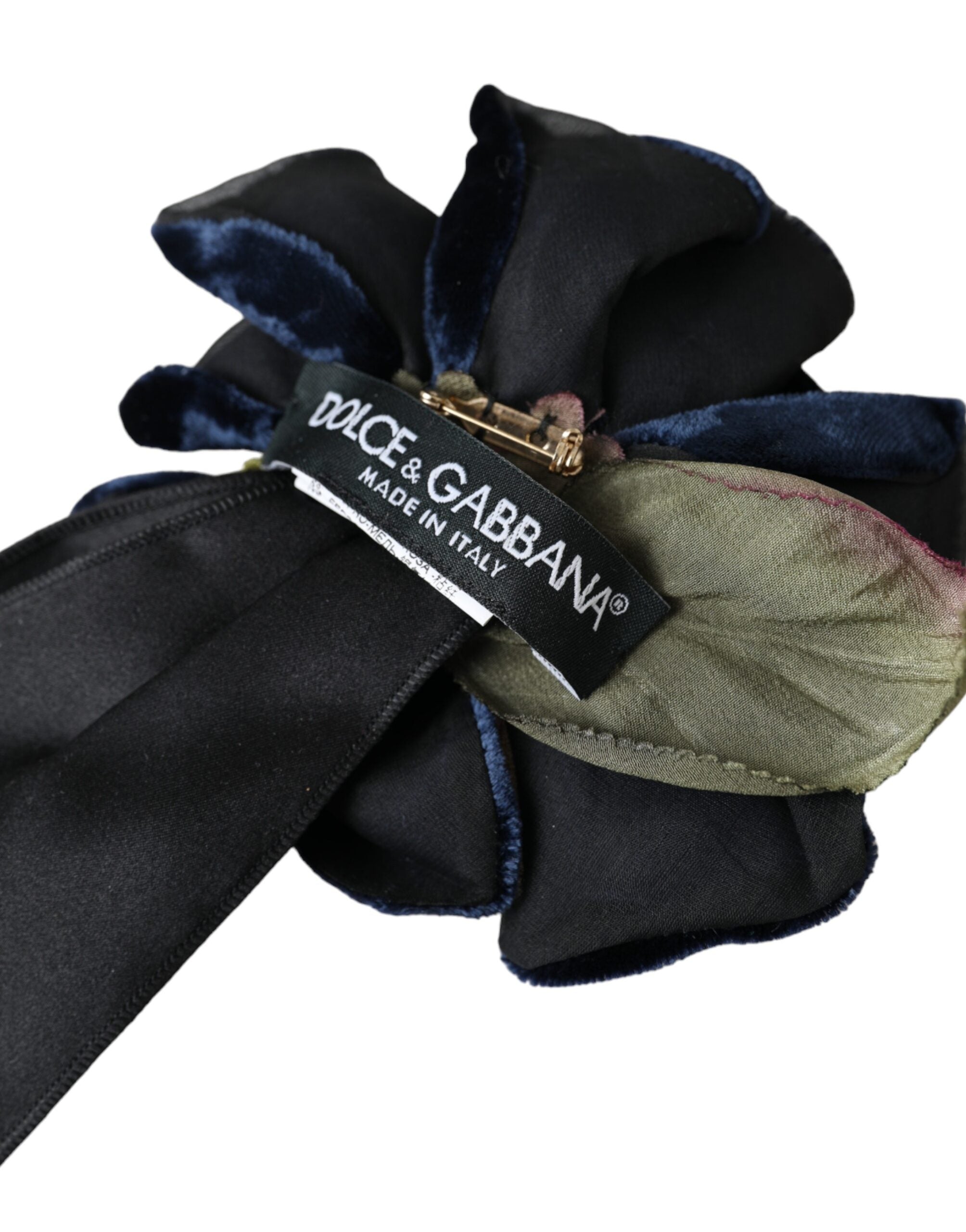 Dolce & Gabbana Black Silk Gold Brass Floral Hair Pin Brooch Dolce & Gabbana