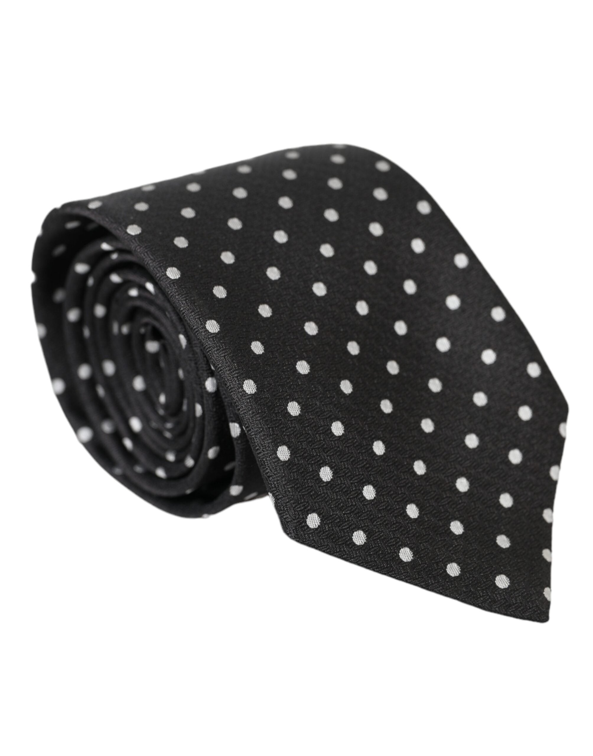 Dolce & Gabbana Black White Polka Dots 100% Silk Necktie Face Mask Dolce & Gabbana