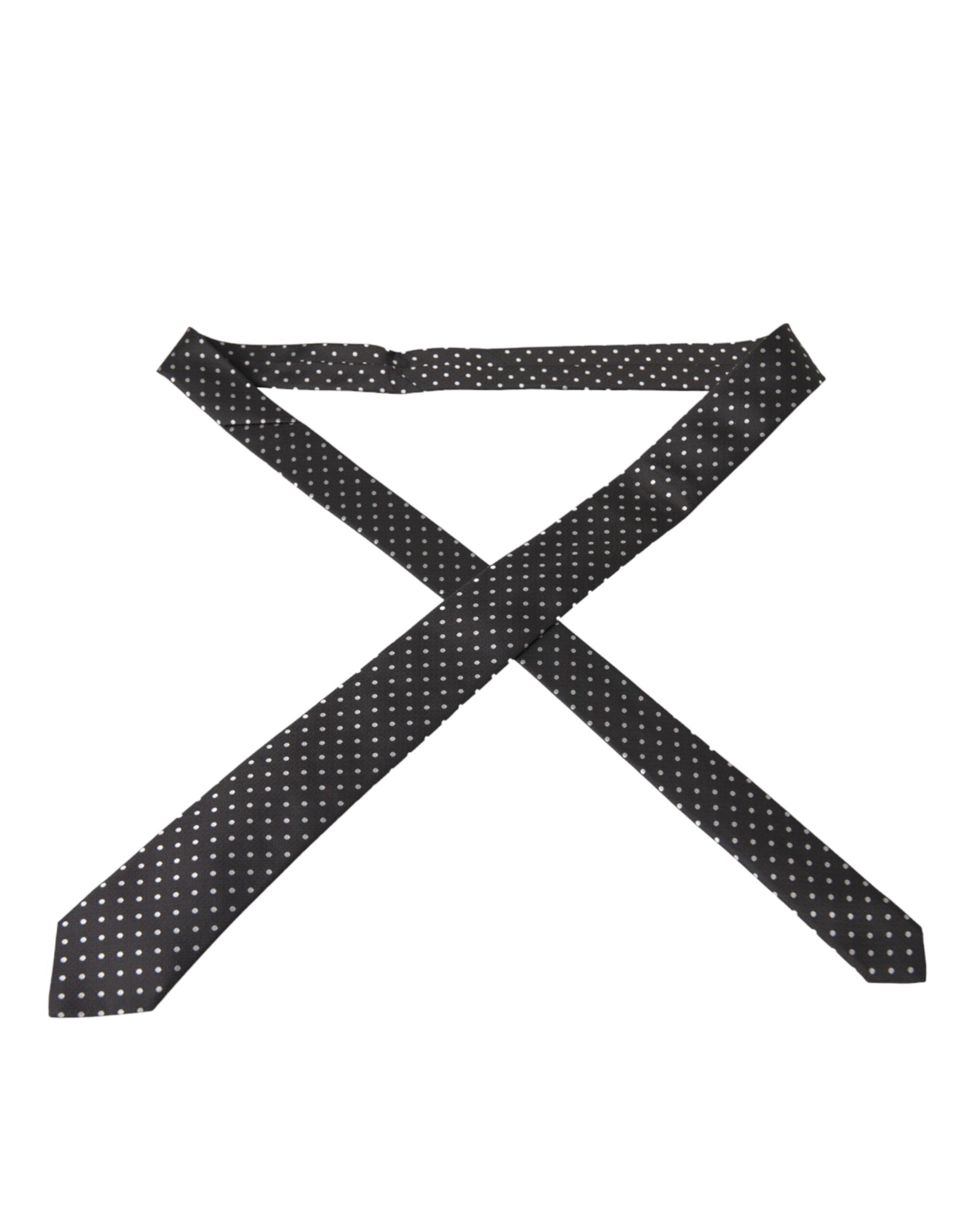 Dolce & Gabbana Black White Polka Dots 100% Silk Necktie Face Mask Dolce & Gabbana