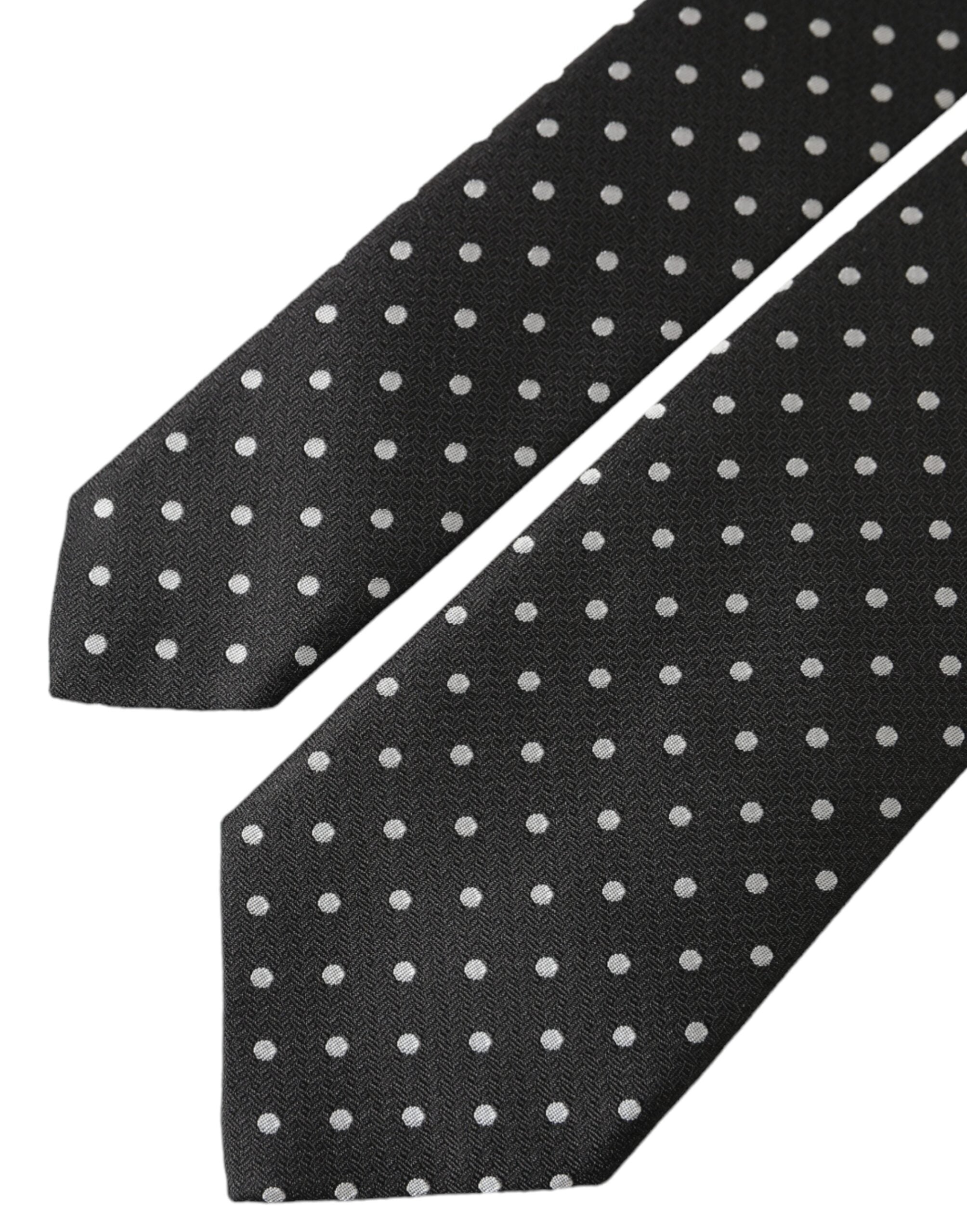 Dolce & Gabbana Black White Polka Dots 100% Silk Necktie Face Mask Dolce & Gabbana