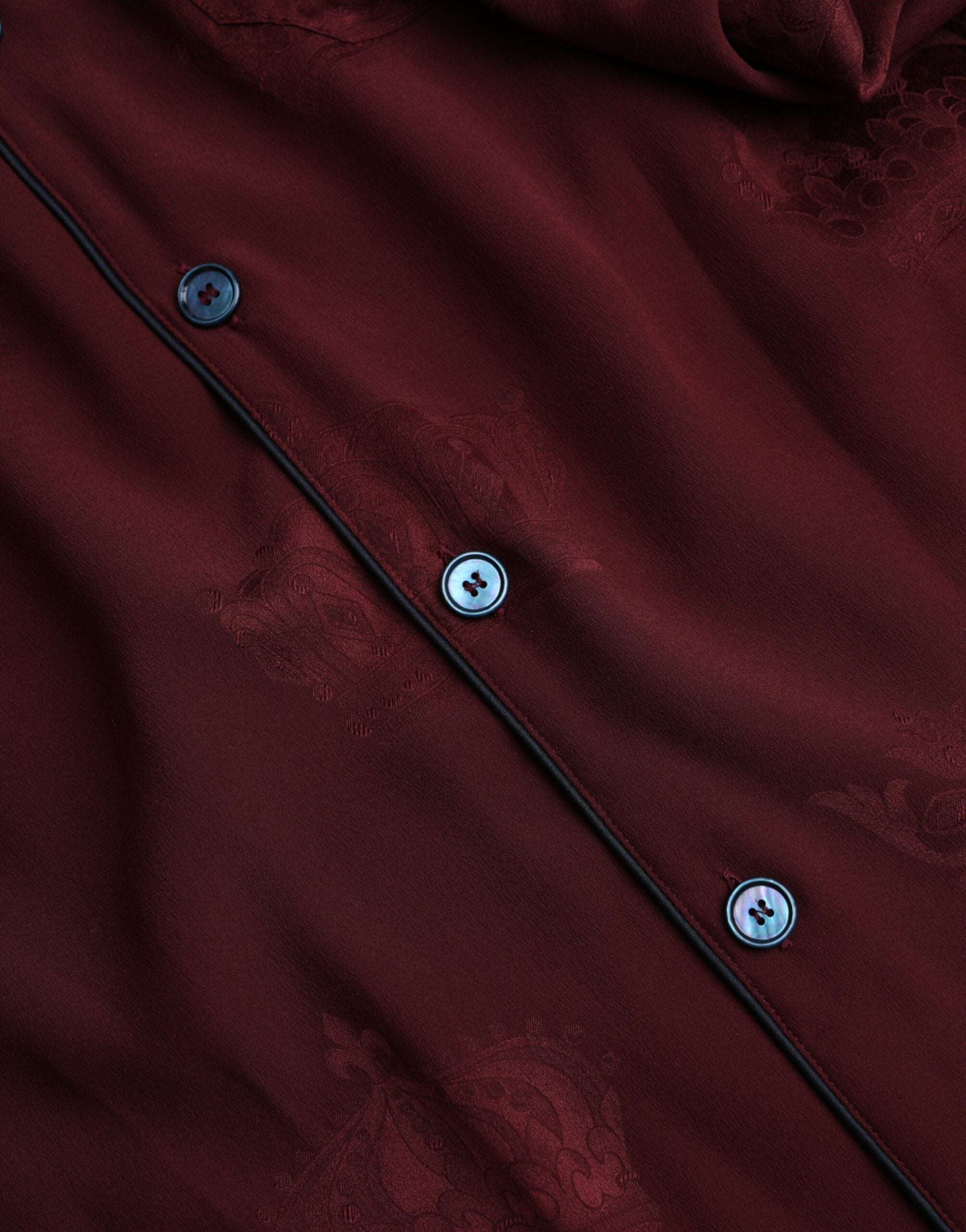 Dolce & Gabbana Maroon Crown Jacquard Silk Long Sleeve Shirt Dolce & Gabbana