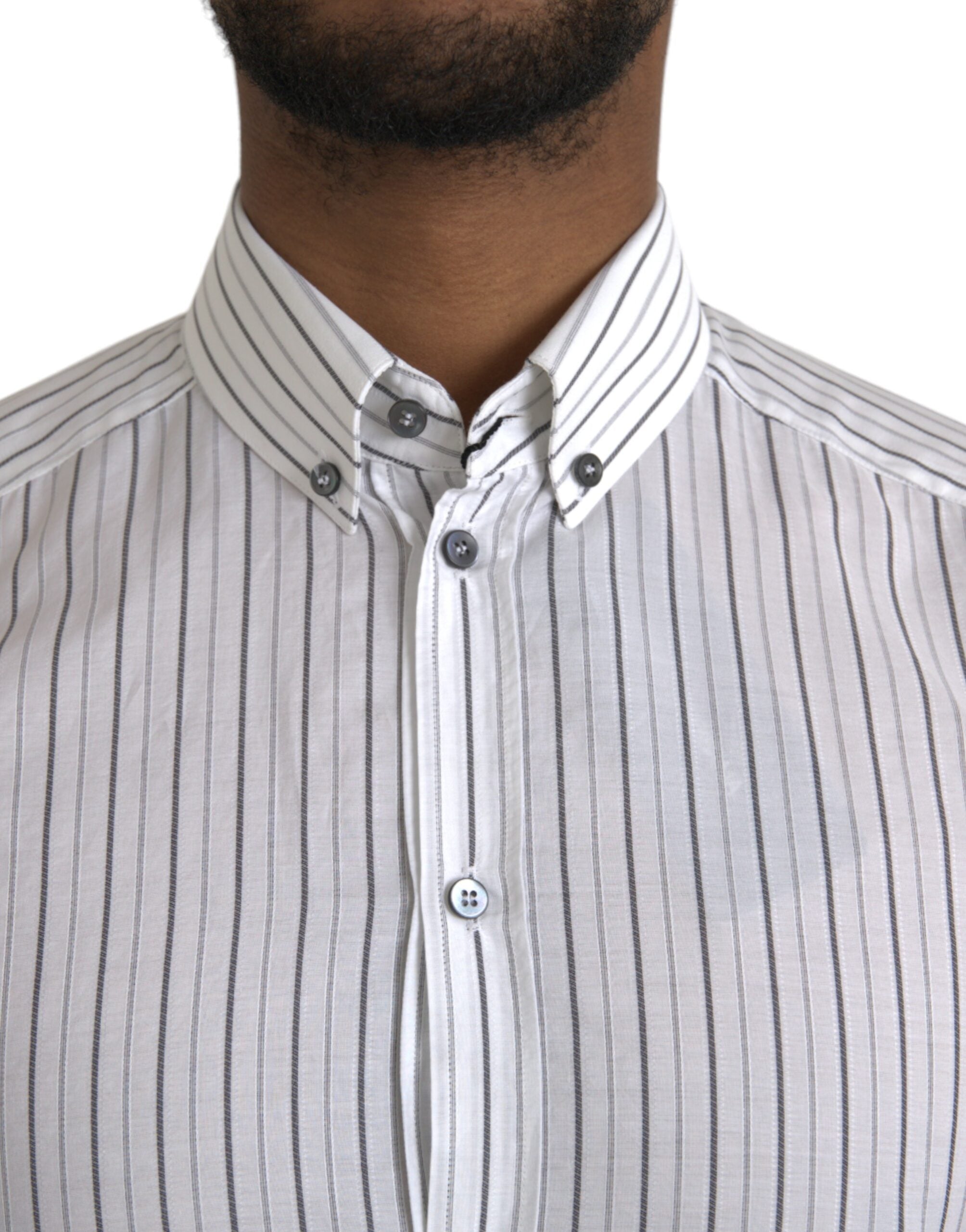 Dolce & Gabbana Black White Striped Formal Dress GOLD Shirt Dolce & Gabbana