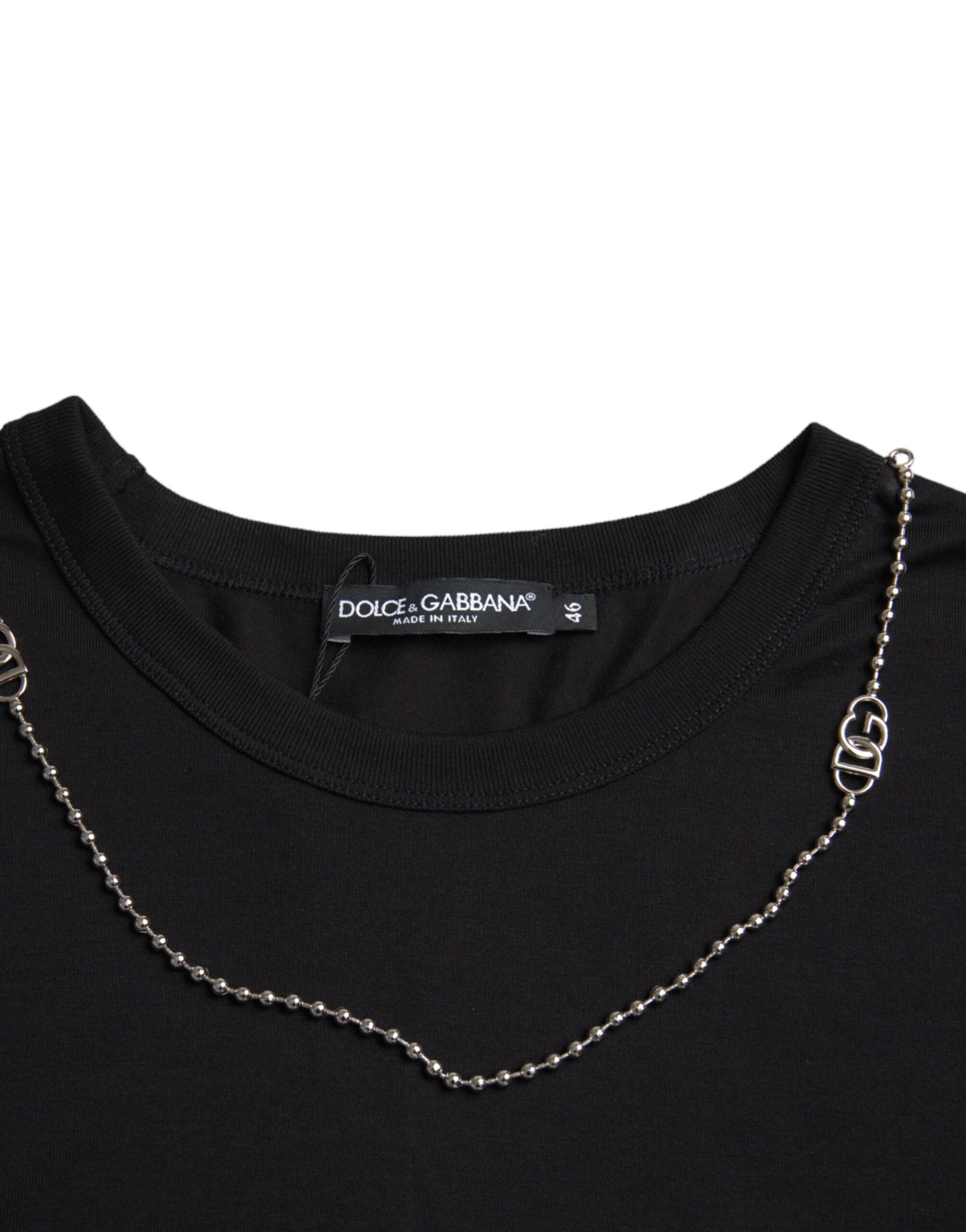 Dolce & Gabbana Black Cotton Silver Chain Short Sleeve T-shirt Dolce & Gabbana