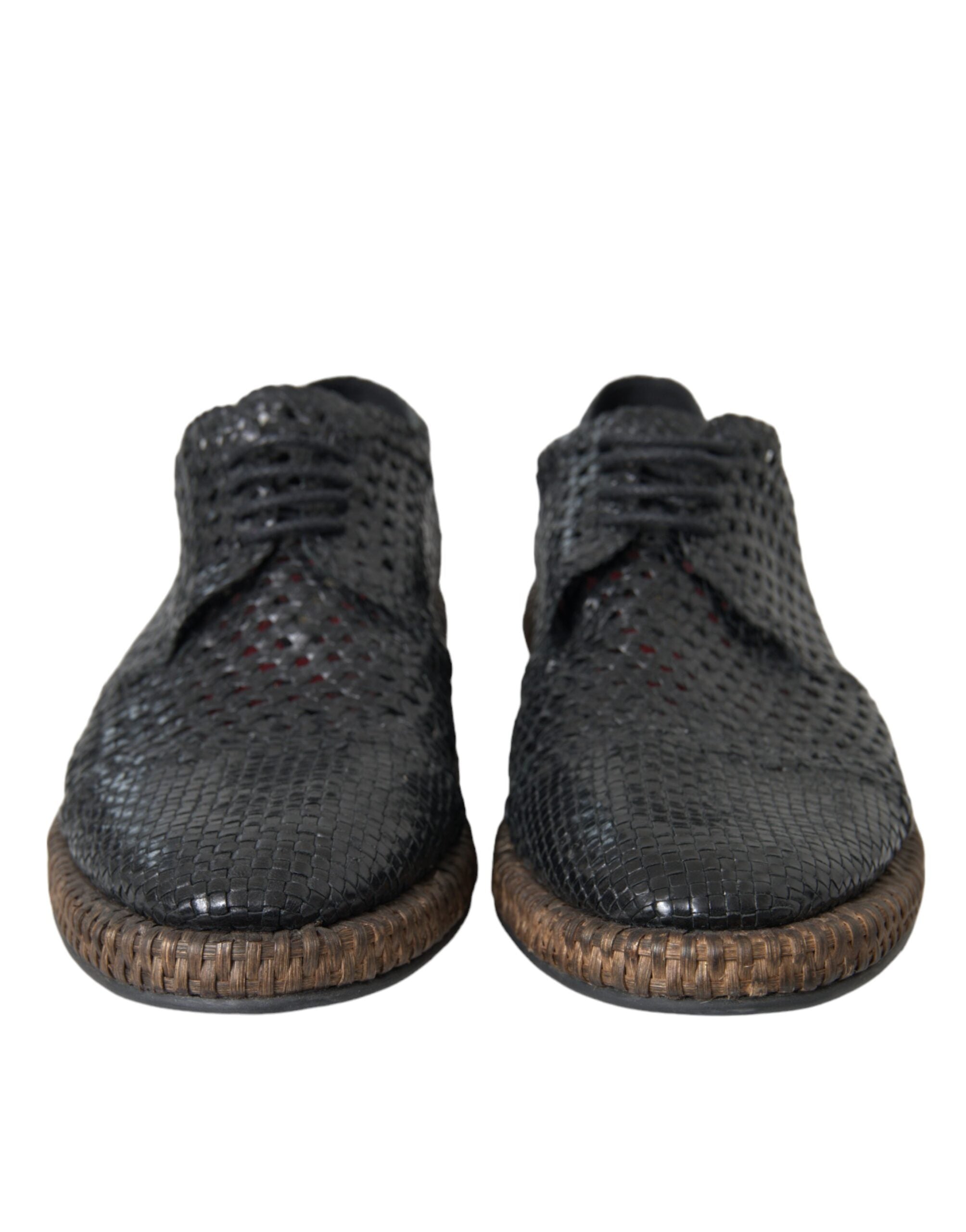 Dolce & Gabbana Black Woven Goat Leather Lace Up Derby Shoes Dolce & Gabbana