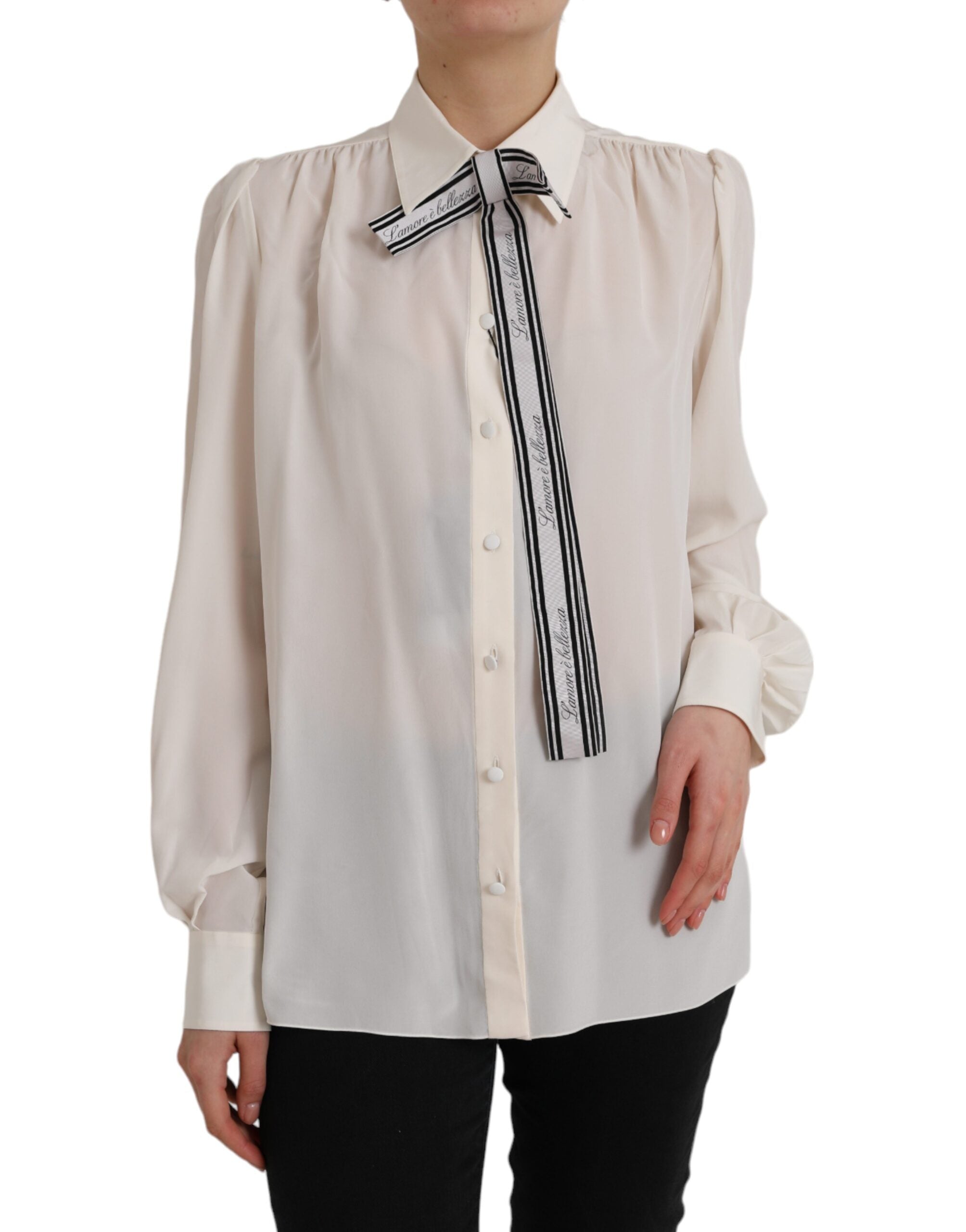 Dolce & Gabbana Off White Long Sleeve Button Down Blouse Top Dolce & Gabbana