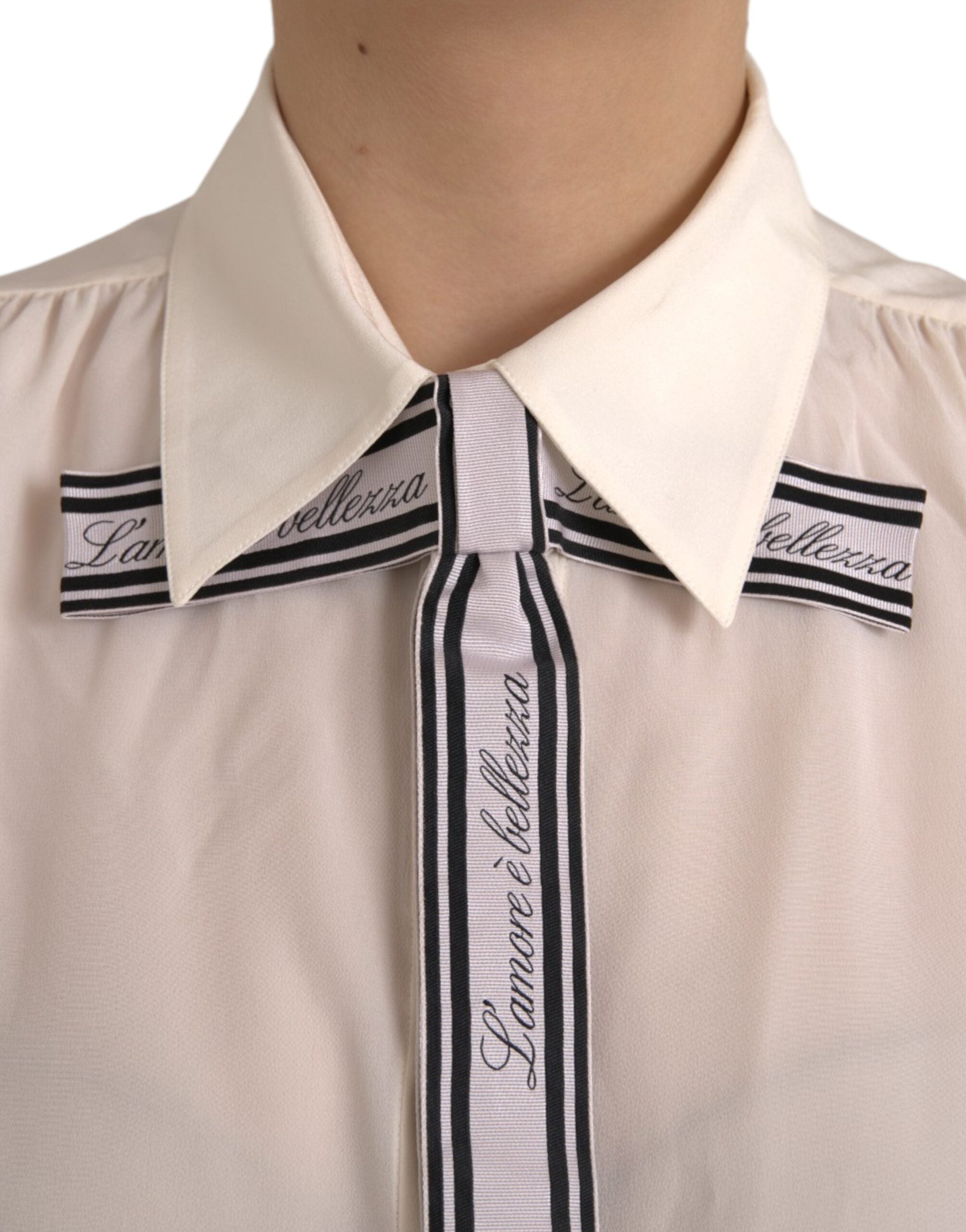 Dolce & Gabbana Off White Long Sleeve Button Down Blouse Top Dolce & Gabbana
