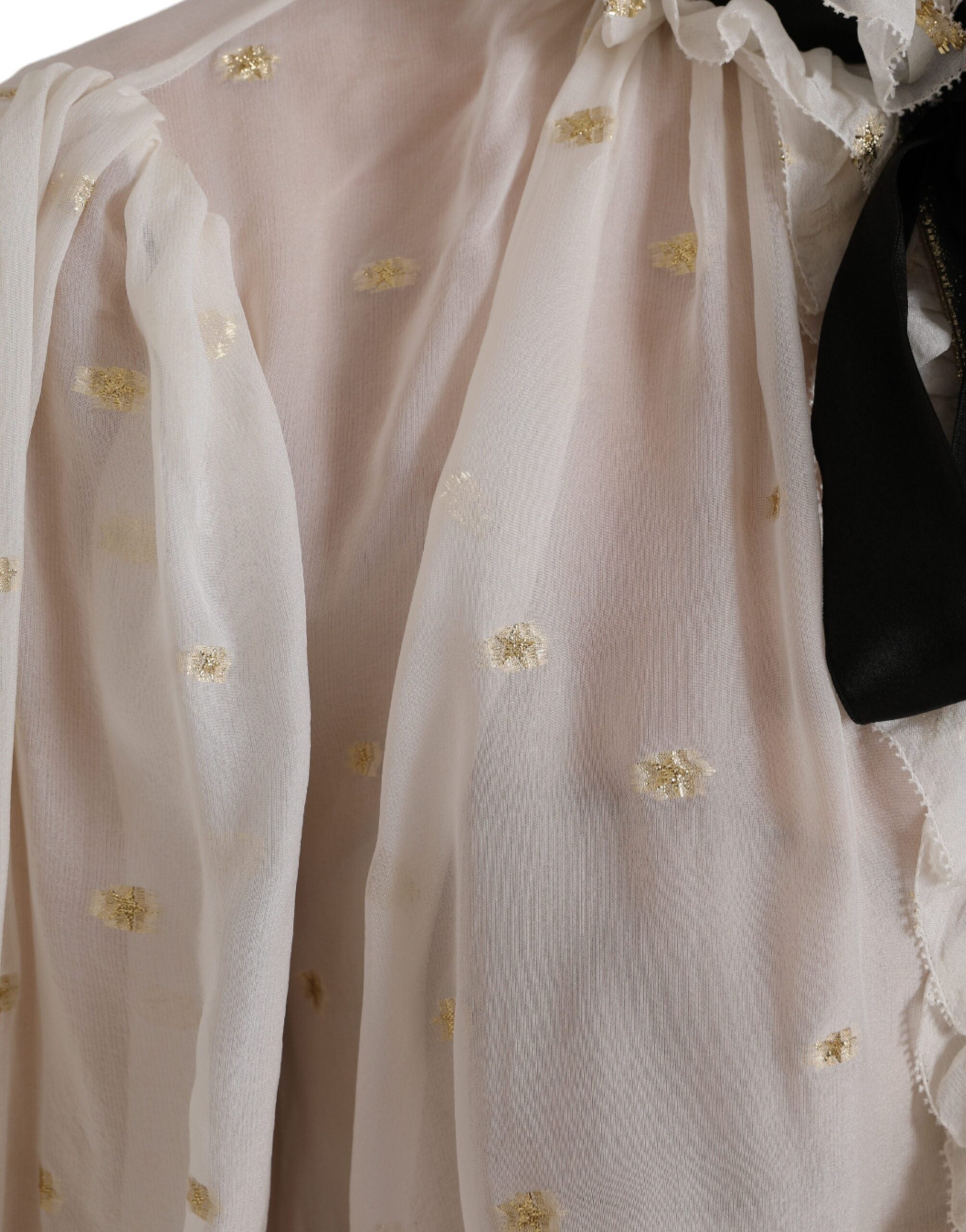 Dolce & Gabbana Off White Silk Blend Ascot Collar Blouse Top Dolce & Gabbana