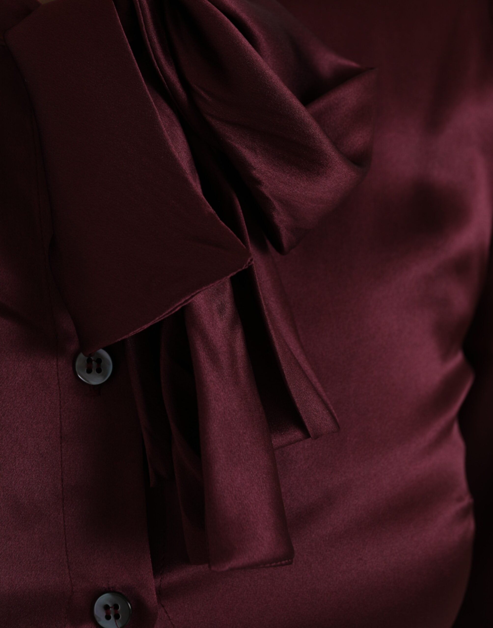 Dolce & Gabbana Maroon Ascot Collar Long Sleeve Top Blouse Dolce & Gabbana
