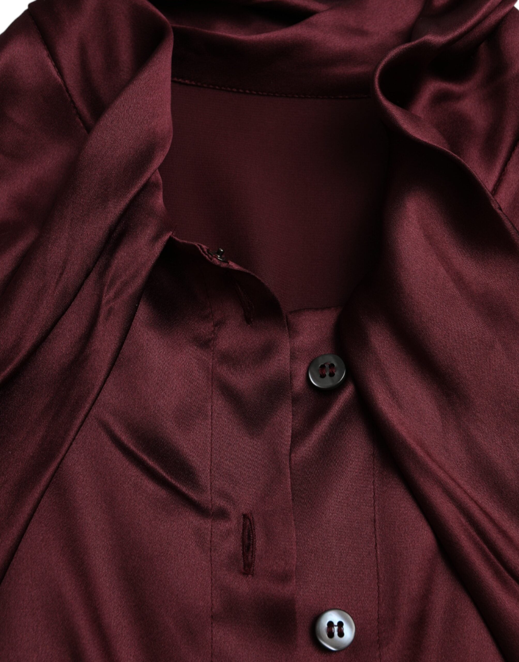 Dolce & Gabbana Maroon Ascot Collar Long Sleeve Top Blouse Dolce & Gabbana