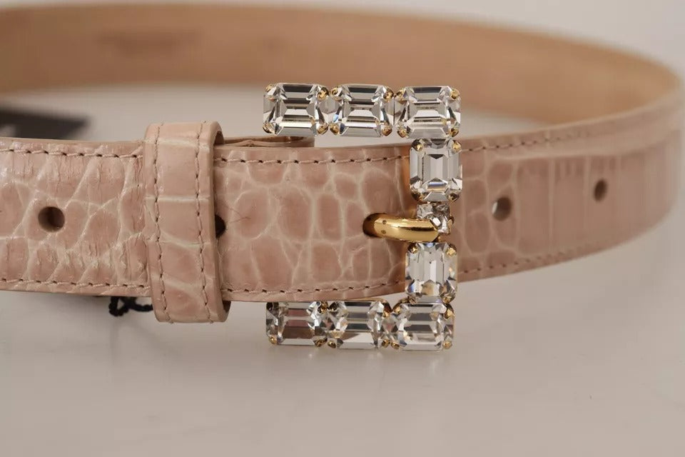Dolce & Gabbana Beige Leather Crystal Buckle Women Belt Dolce & Gabbana