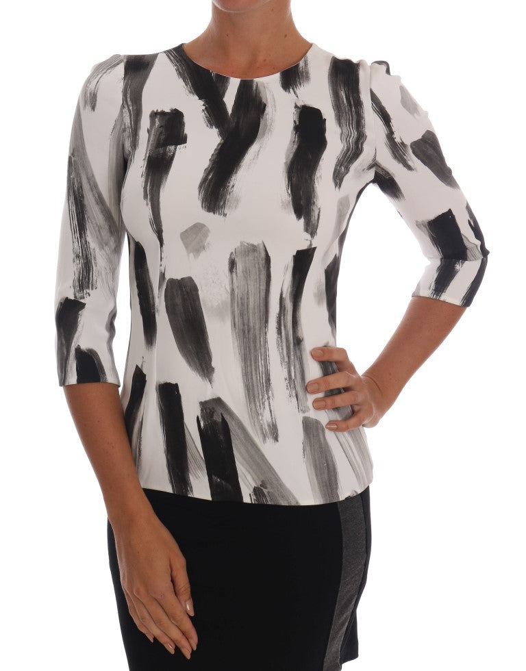 Dolce & Gabbana White Black Striped Printed Blouse Top Dolce & Gabbana