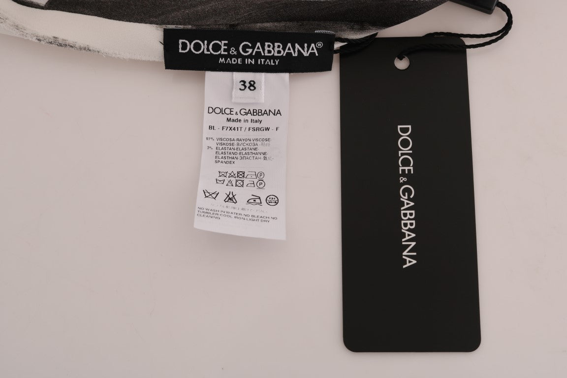 Dolce & Gabbana White Black Striped Printed Blouse Top Dolce & Gabbana