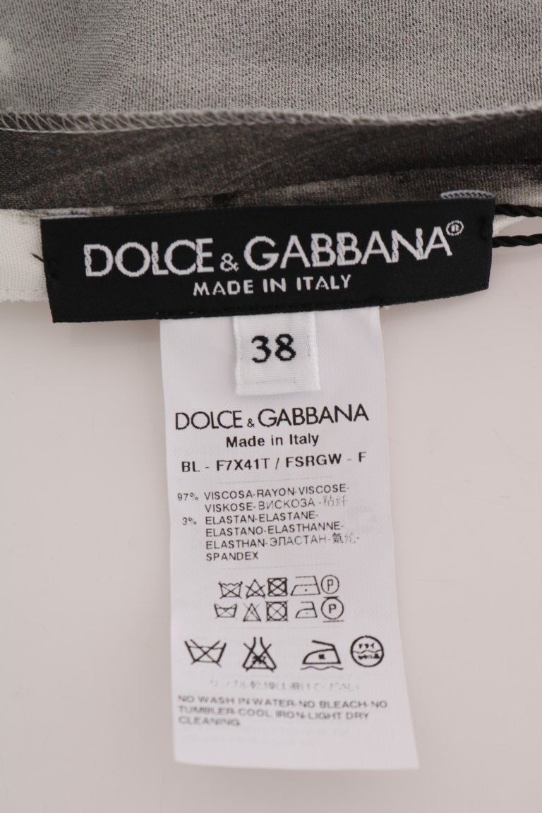 Dolce & Gabbana White Black Striped Printed Blouse Top Dolce & Gabbana