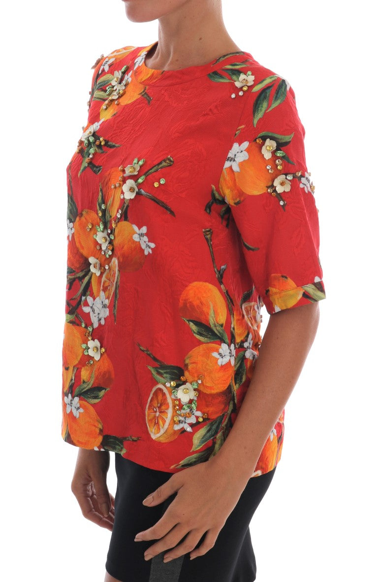 Dolce & Gabbana Orange Print Crystal-Embellished Blouse Dolce & Gabbana