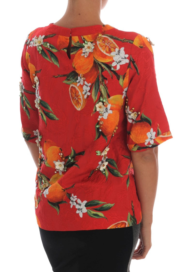 Dolce & Gabbana Orange Print Crystal-Embellished Blouse Dolce & Gabbana