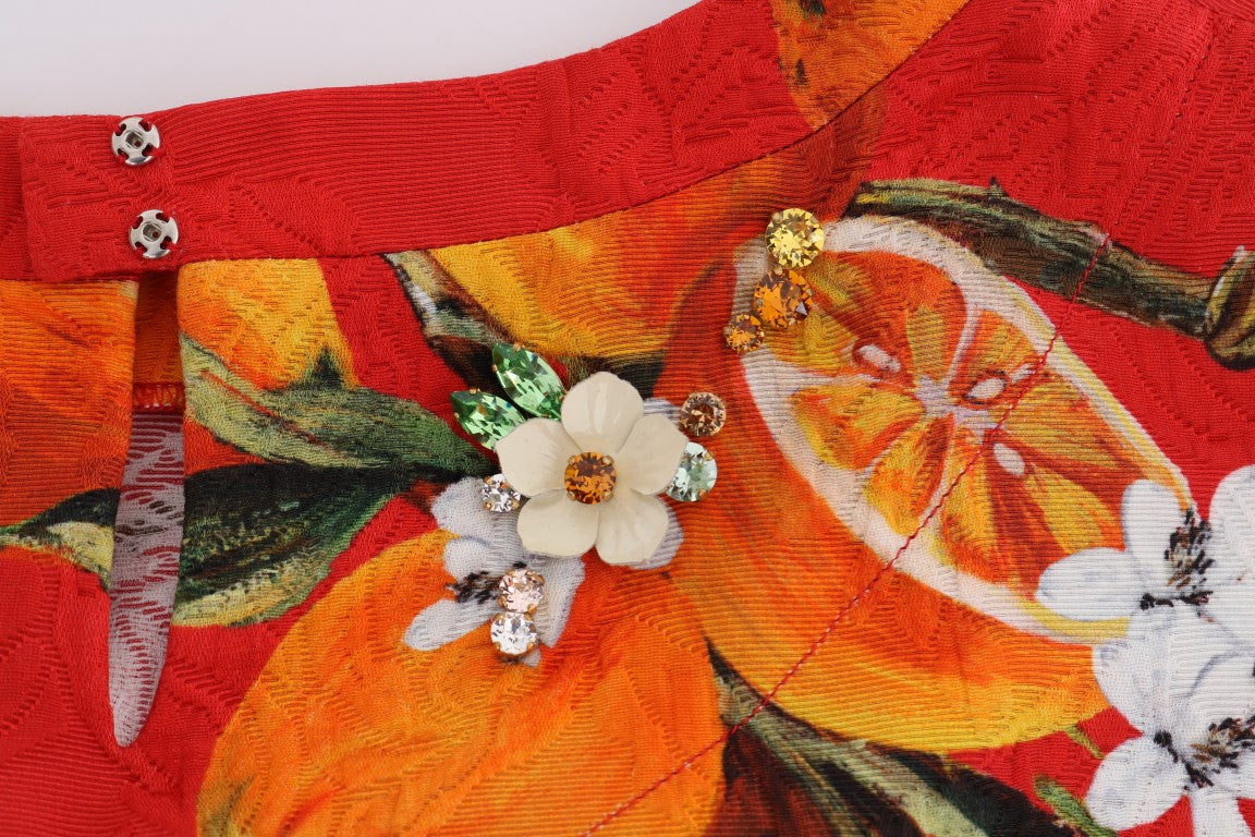Dolce & Gabbana Orange Print Crystal-Embellished Blouse Dolce & Gabbana