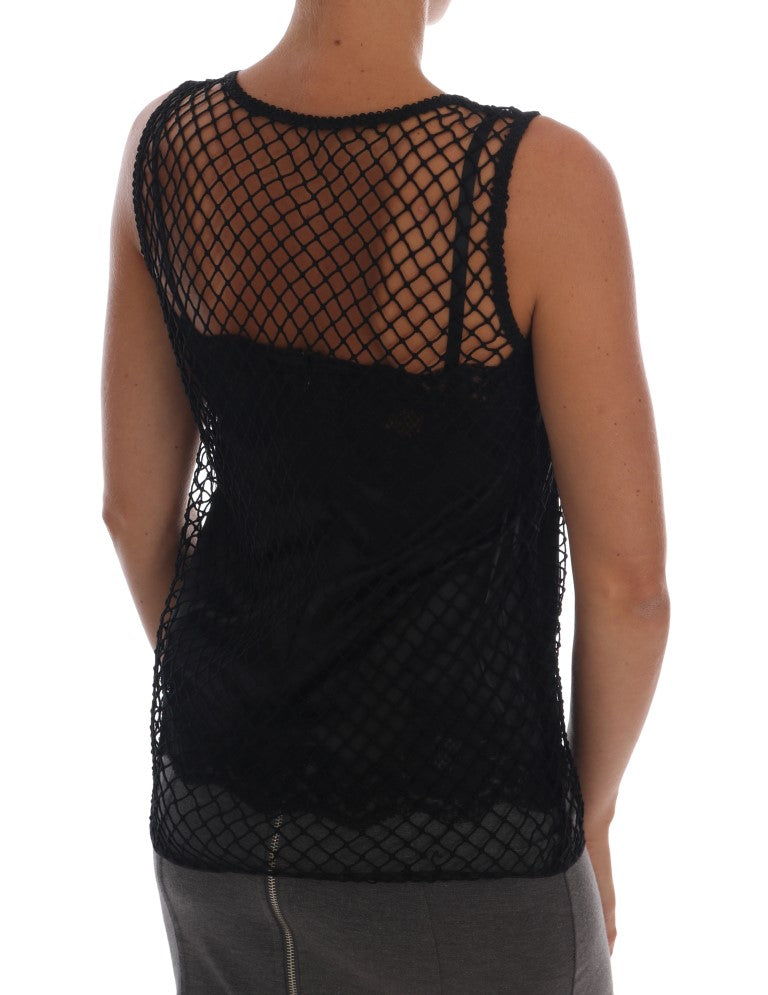 Dolce & Gabbana Black Silk Mesh Floral Lace Top Dolce & Gabbana