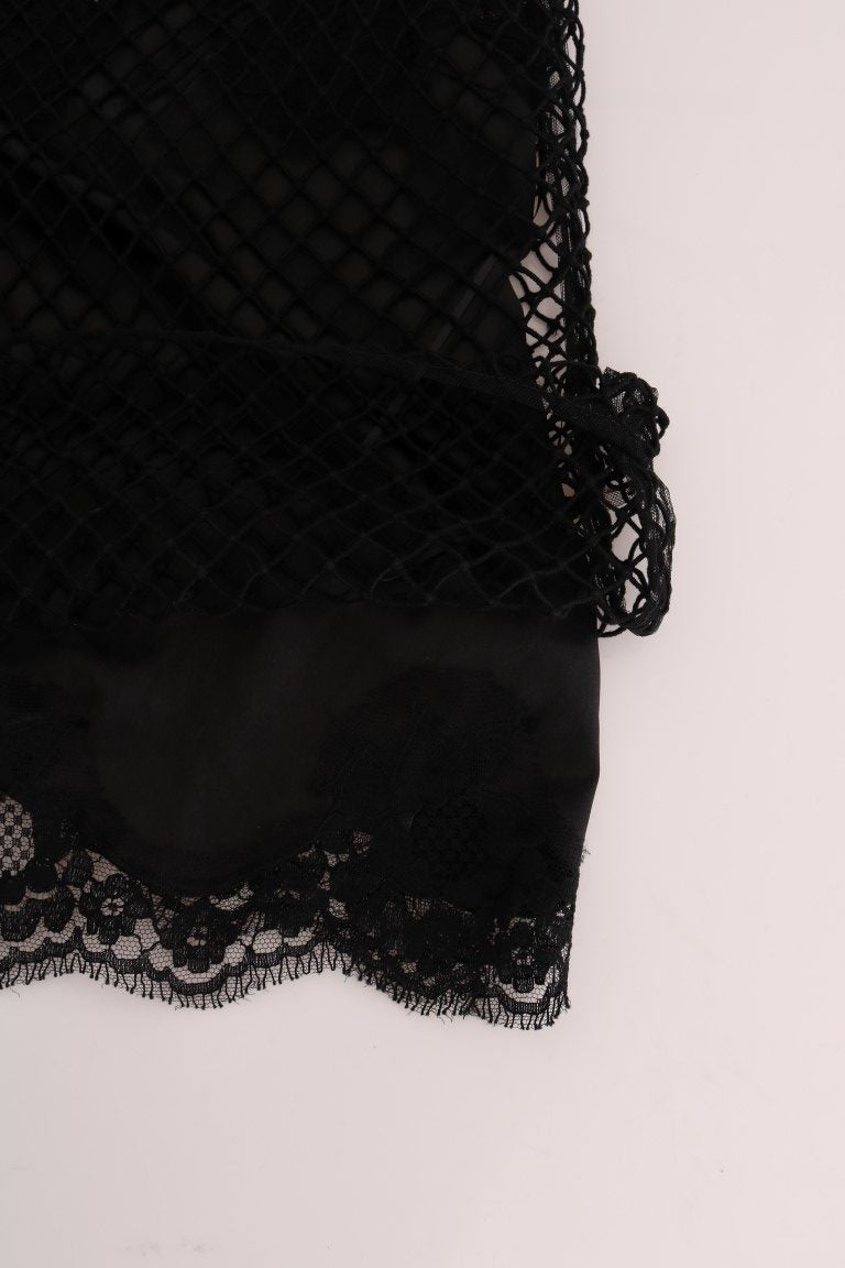 Dolce & Gabbana Black Silk Mesh Floral Lace Top Dolce & Gabbana