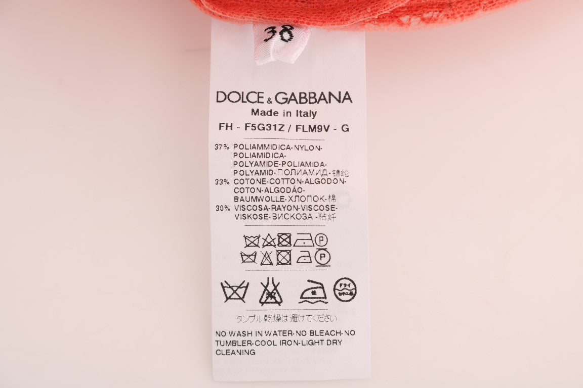 Dolce & Gabbana Orange Crystal Buttons Floral Lace Blouse Dolce & Gabbana