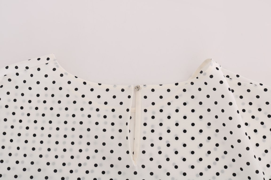 Dolce & Gabbana White Polka Dotted Silk T-shirt Top Dolce & Gabbana