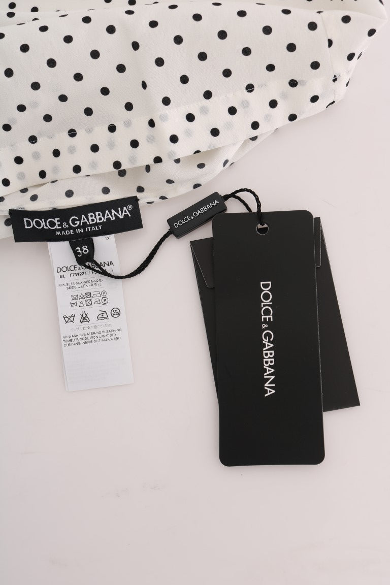Dolce & Gabbana White Polka Dotted Silk T-shirt Top Dolce & Gabbana